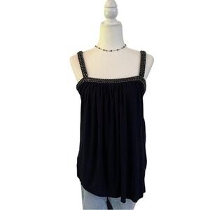 Vintage Black Chain Trim Tank Top 406-1717 USA Made  Soft Y2K‎ Rocker Chic L